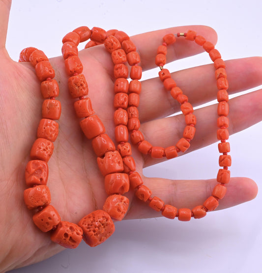 Vintage Graduated Mediterranean Red Coral Bead Necklace