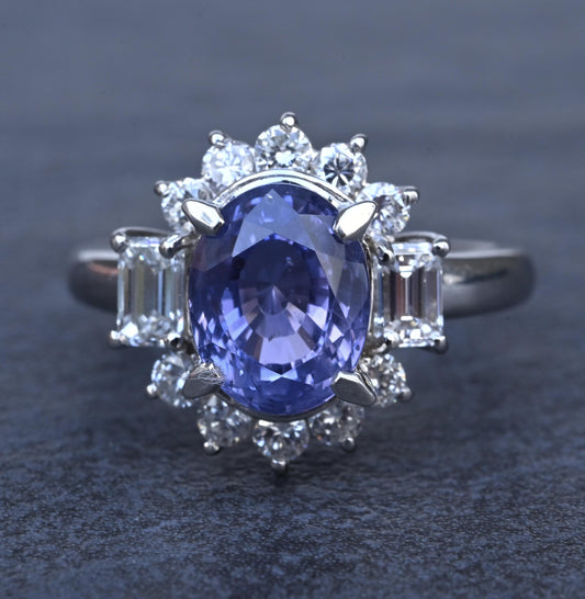 GIA Certified 3.26ct Color-Change Sapphire NO HEAT Diamond Platinum Halo Ring