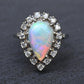 Vintage 14k White Gold Pear Opal & Diamond Halo Cocktail Ring Size 9