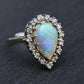 Vintage 14k White Gold Pear Opal & Diamond Halo Cocktail Ring Size 9