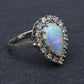 Vintage 14k White Gold Pear Opal & Diamond Halo Cocktail Ring Size 9