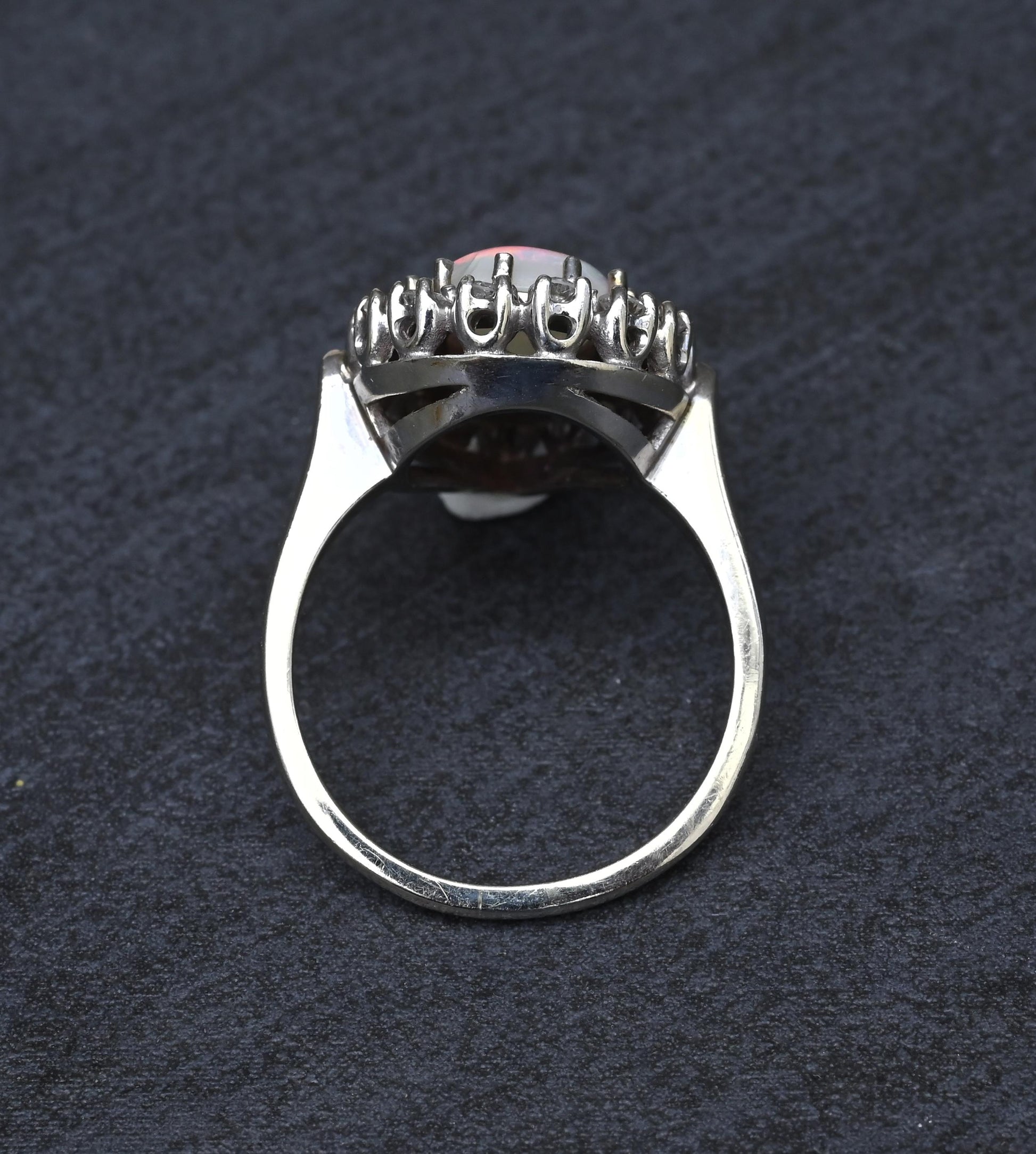 Vintage 14k White Gold Pear Opal & Diamond Halo Cocktail Ring Size 9