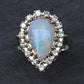 Vintage 14k White Gold Pear Opal & Diamond Halo Cocktail Ring Size 9
