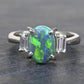 Custom Platinum 1.20ct Black Opal & Baguette Diamond Three-Stone Ring