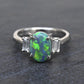 Custom Platinum 1.20ct Black Opal & Baguette Diamond Three-Stone Ring