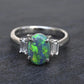 Custom Platinum 1.20ct Black Opal & Baguette Diamond Three-Stone Ring