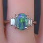 Custom Platinum 1.20ct Black Opal & Baguette Diamond Three-Stone Ring