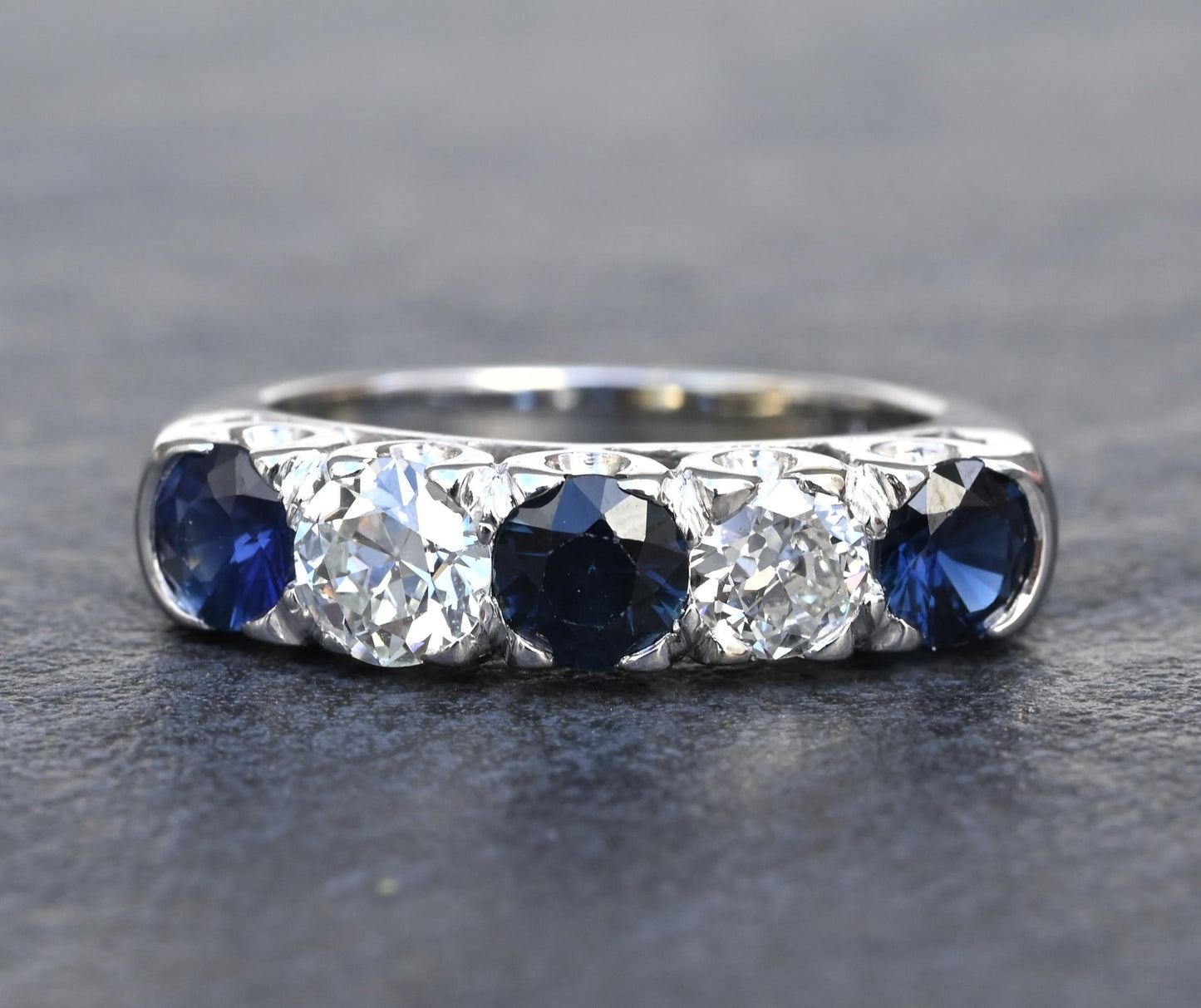 Antique Art Deco 2.31ctw Diamond & Sapphire 14k White Gold Wedding Band