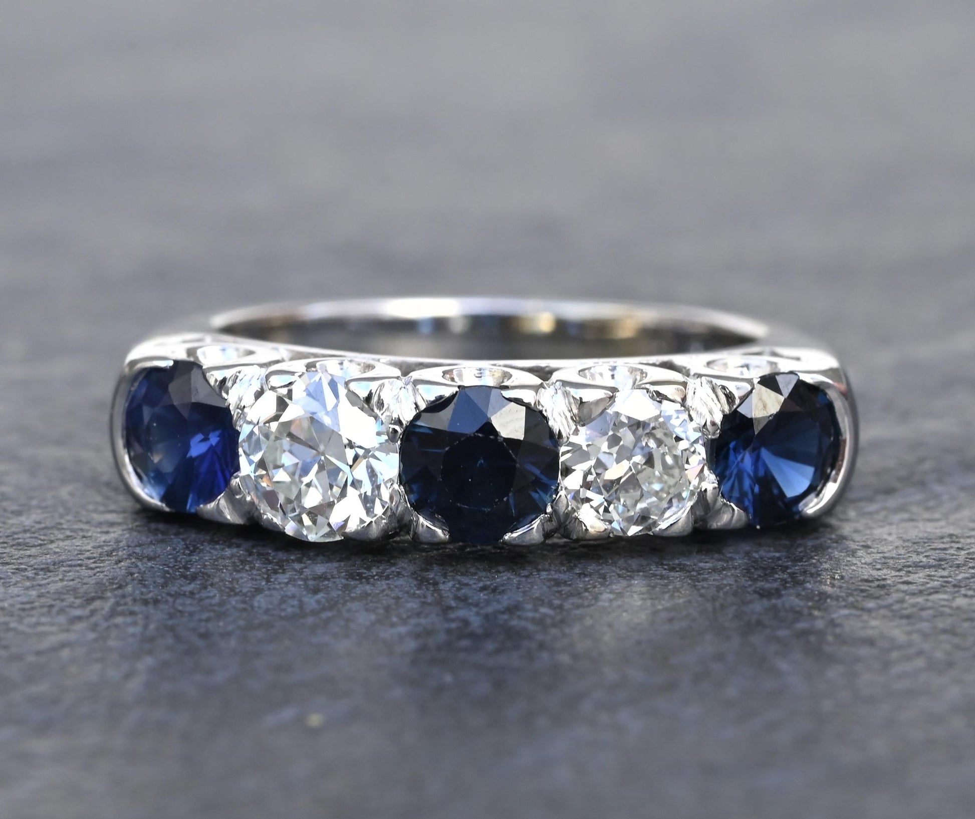 Antique Art Deco 2.31ctw Diamond & Sapphire 14k White Gold Wedding Band