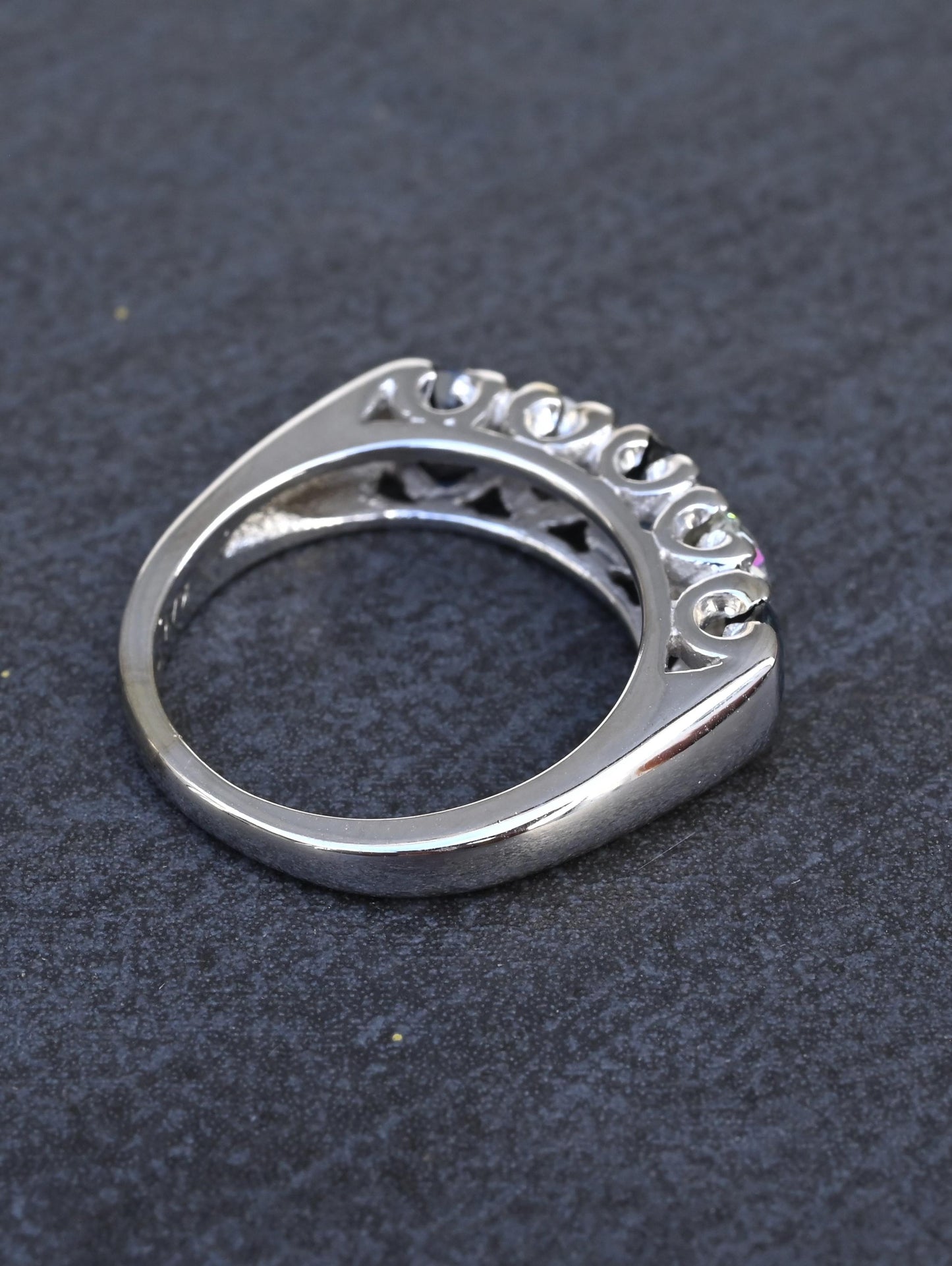 Antique Art Deco 2.31ctw Diamond & Sapphire 14k White Gold Wedding Band