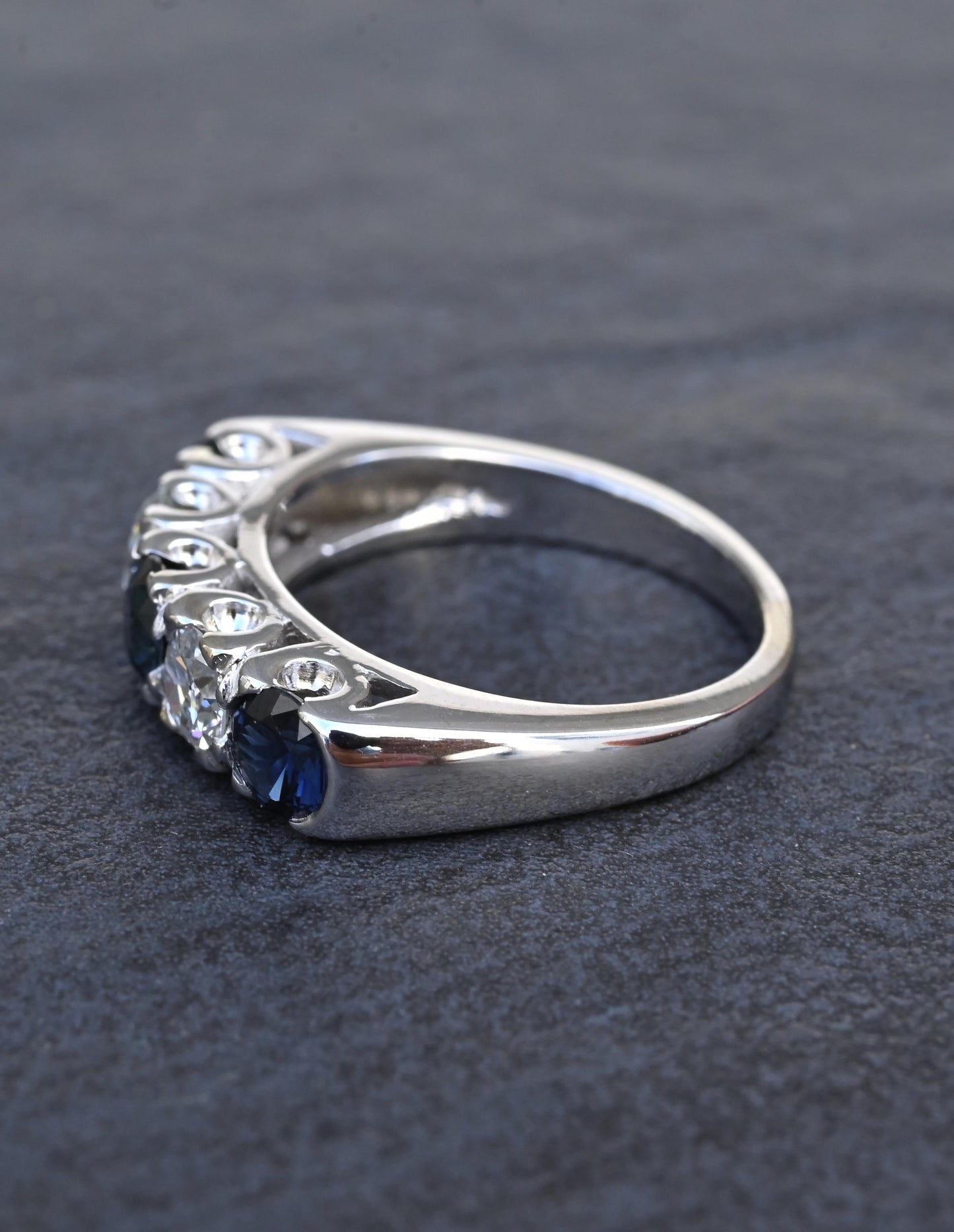 Antique Art Deco 2.31ctw Diamond & Sapphire 14k White Gold Wedding Band