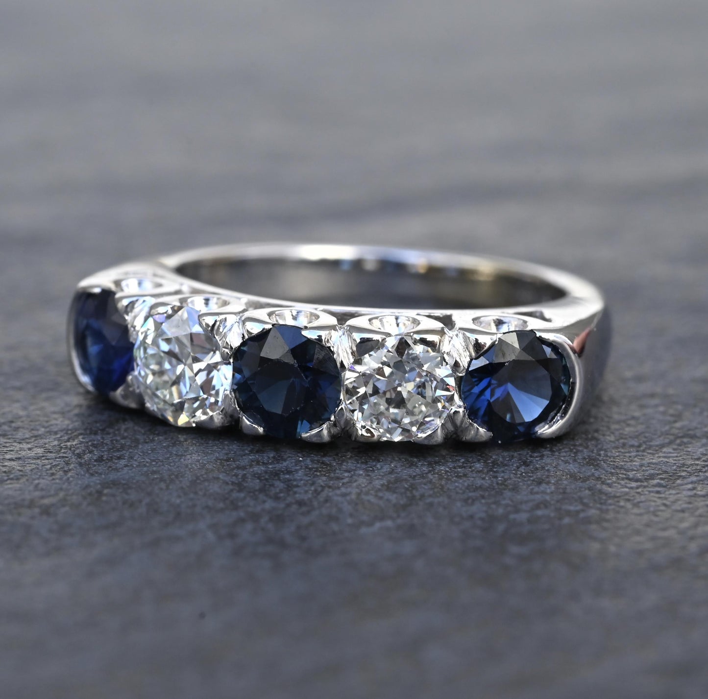 Antique Art Deco 2.31ctw Diamond & Sapphire 14k White Gold Wedding Band