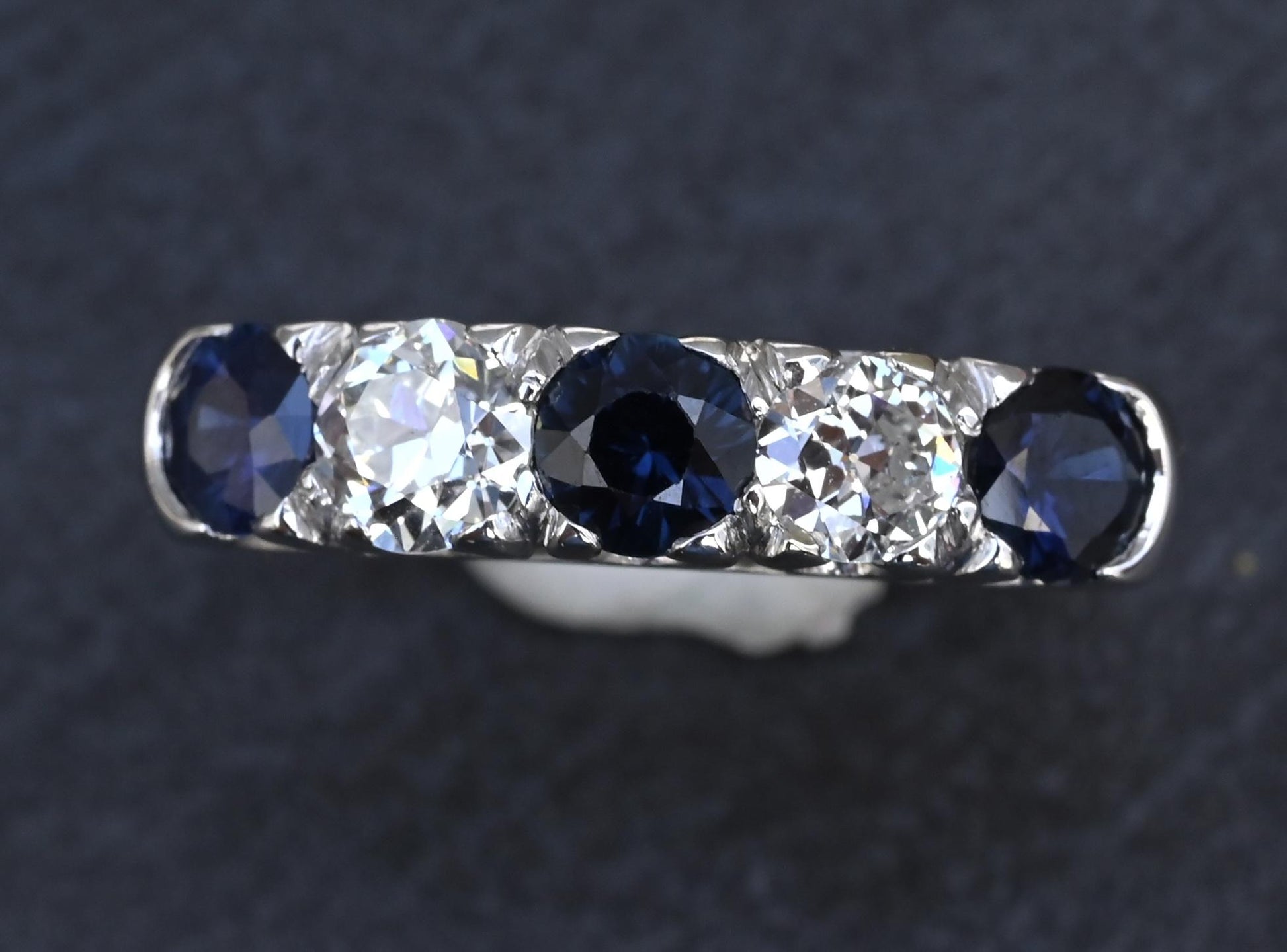 Antique Art Deco 2.31ctw Diamond & Sapphire 14k White Gold Wedding Band