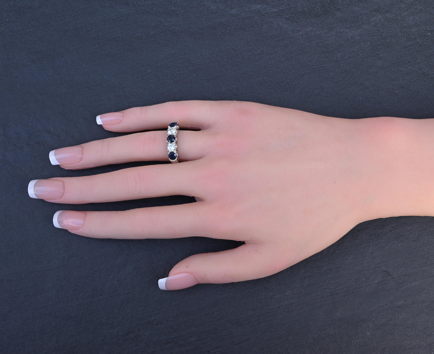 Antique Art Deco 2.31ctw Diamond & Sapphire 14k White Gold Wedding Band