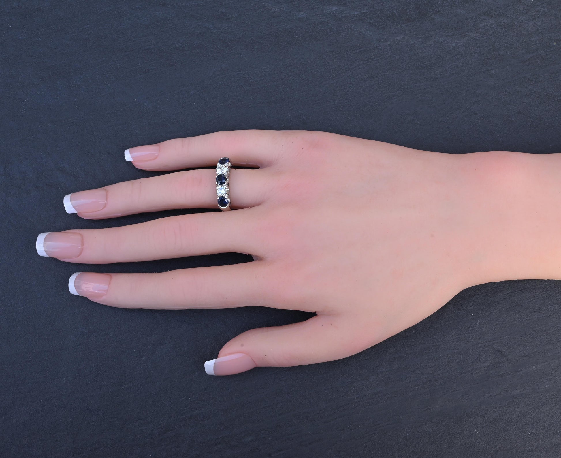 Antique Art Deco 2.31ctw Diamond & Sapphire 14k White Gold Wedding Band