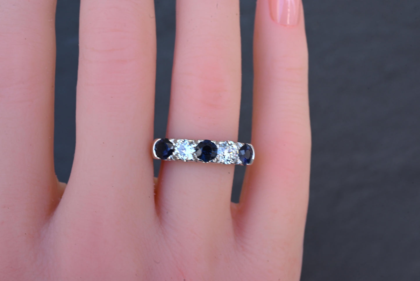 Antique Art Deco 2.31ctw Diamond & Sapphire 14k White Gold Wedding Band