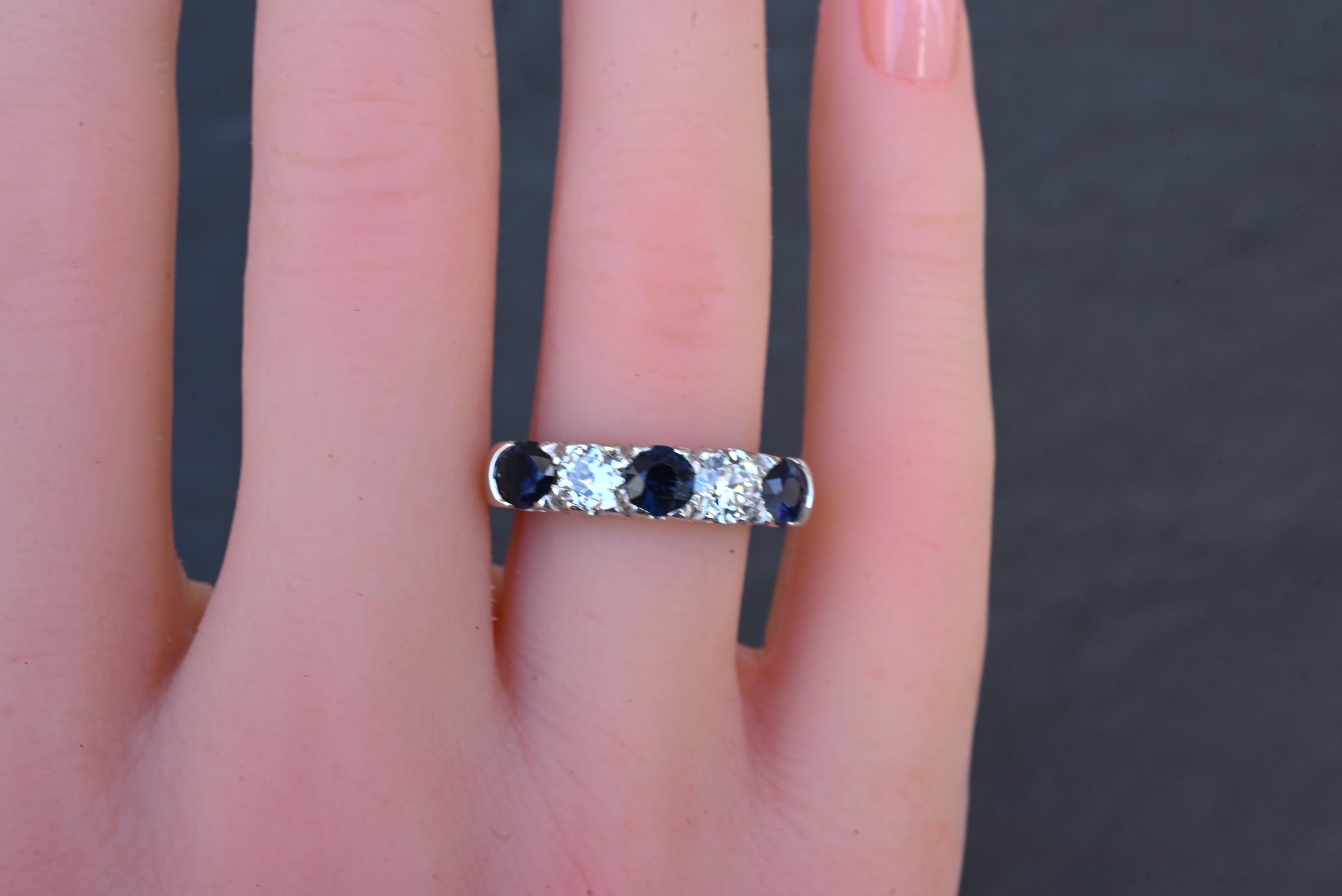 Antique Art Deco 2.31ctw Diamond & Sapphire 14k White Gold Wedding Band