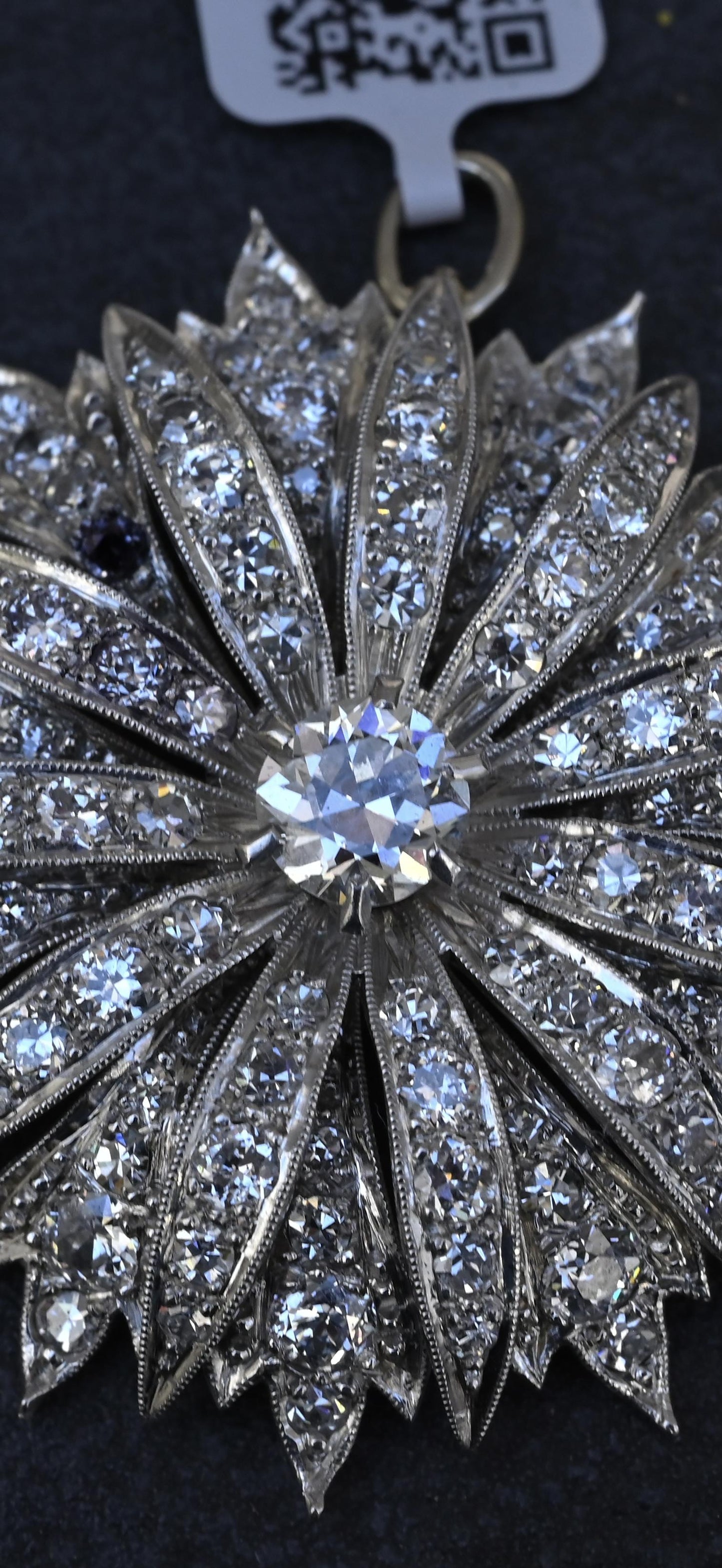 IGI Certified 3.22ctw Natural Diamond Platinum Art Deco Sunburst Pendant Brooch