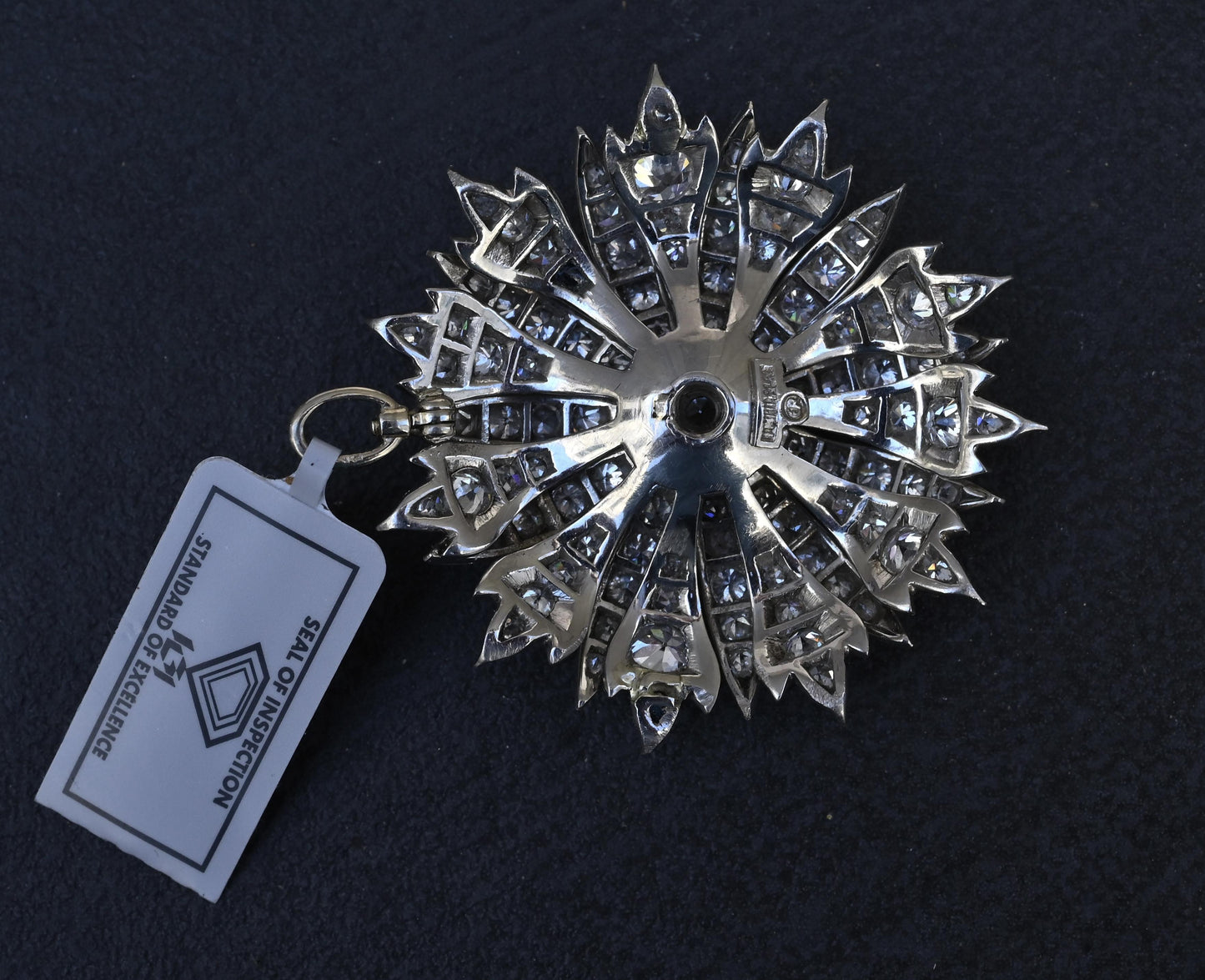 IGI Certified 3.22ctw Natural Diamond Platinum Art Deco Sunburst Pendant Brooch