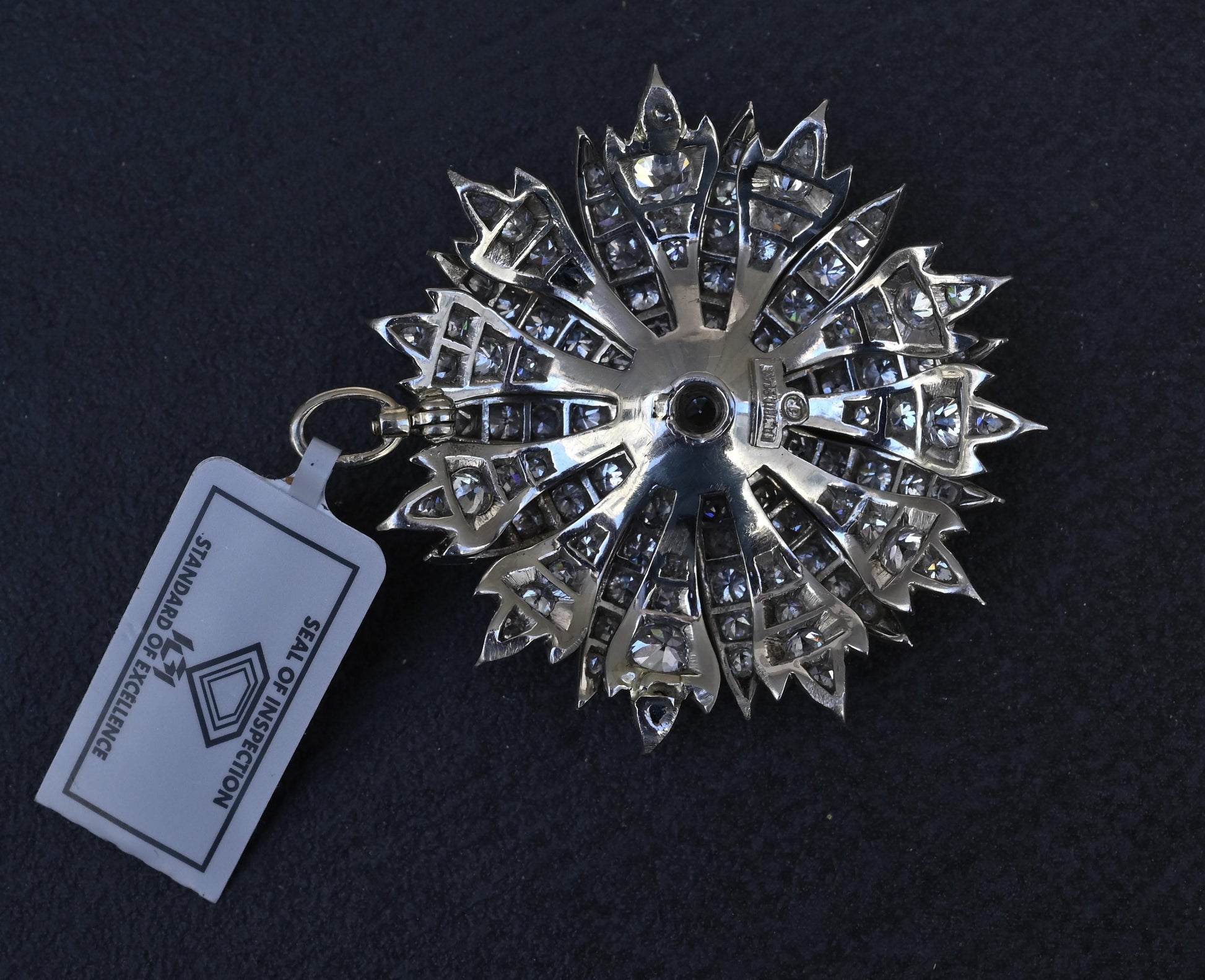 IGI Certified 3.22ctw Natural Diamond Platinum Art Deco Sunburst Pendant Brooch