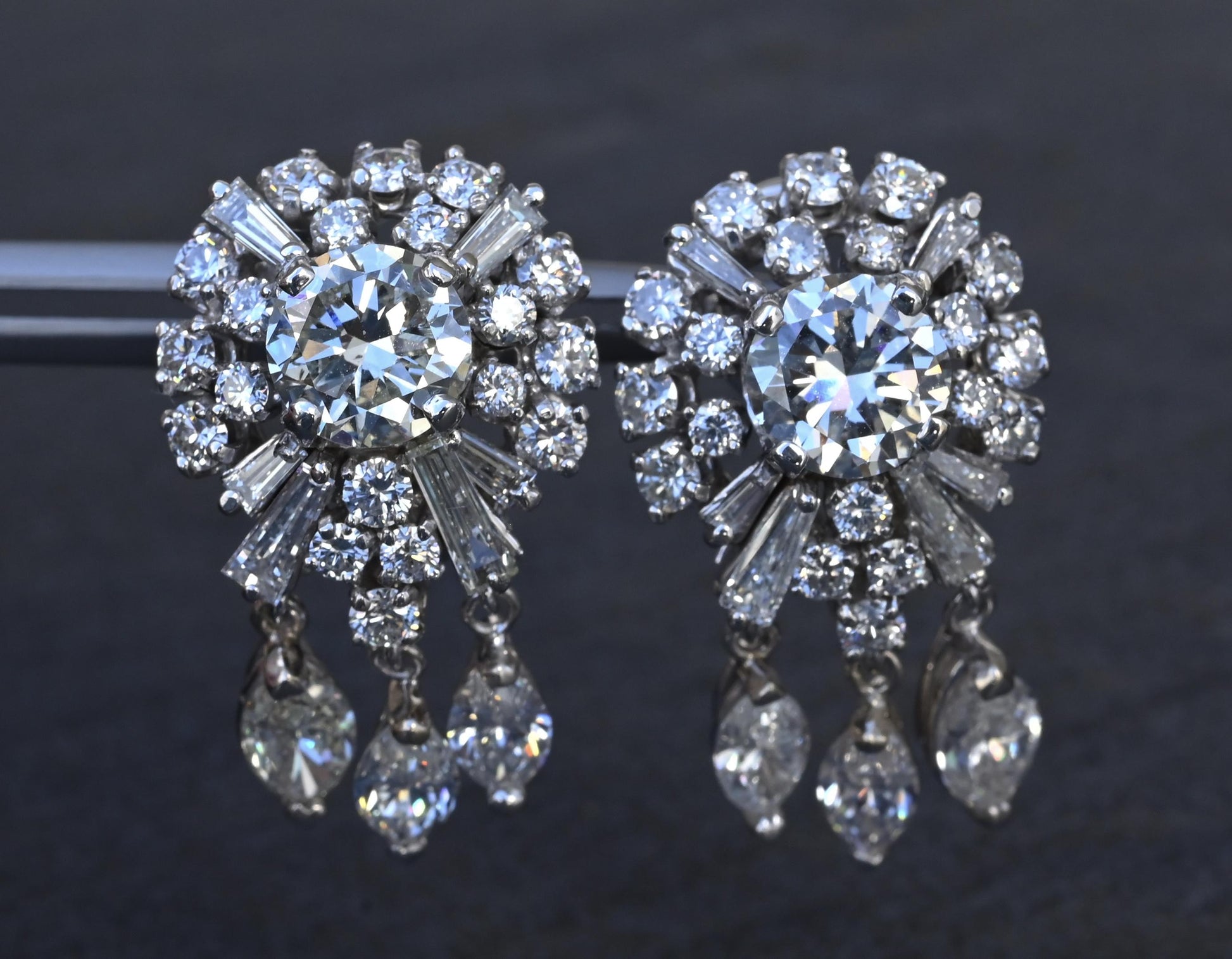 Gorgeous Diamond Dangle Earrings 14k White Gold GIA & IGI Certified 7.50 Carats
