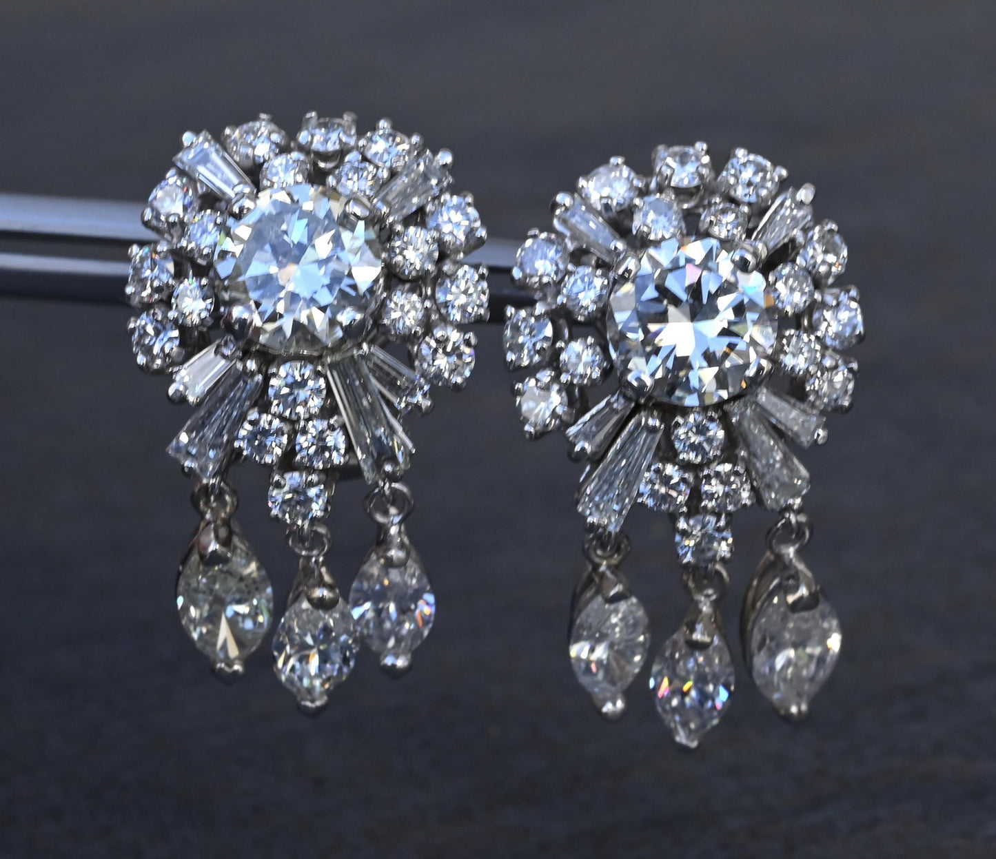 Gorgeous Diamond Dangle Earrings 14k White Gold GIA & IGI Certified 7.50 Carats