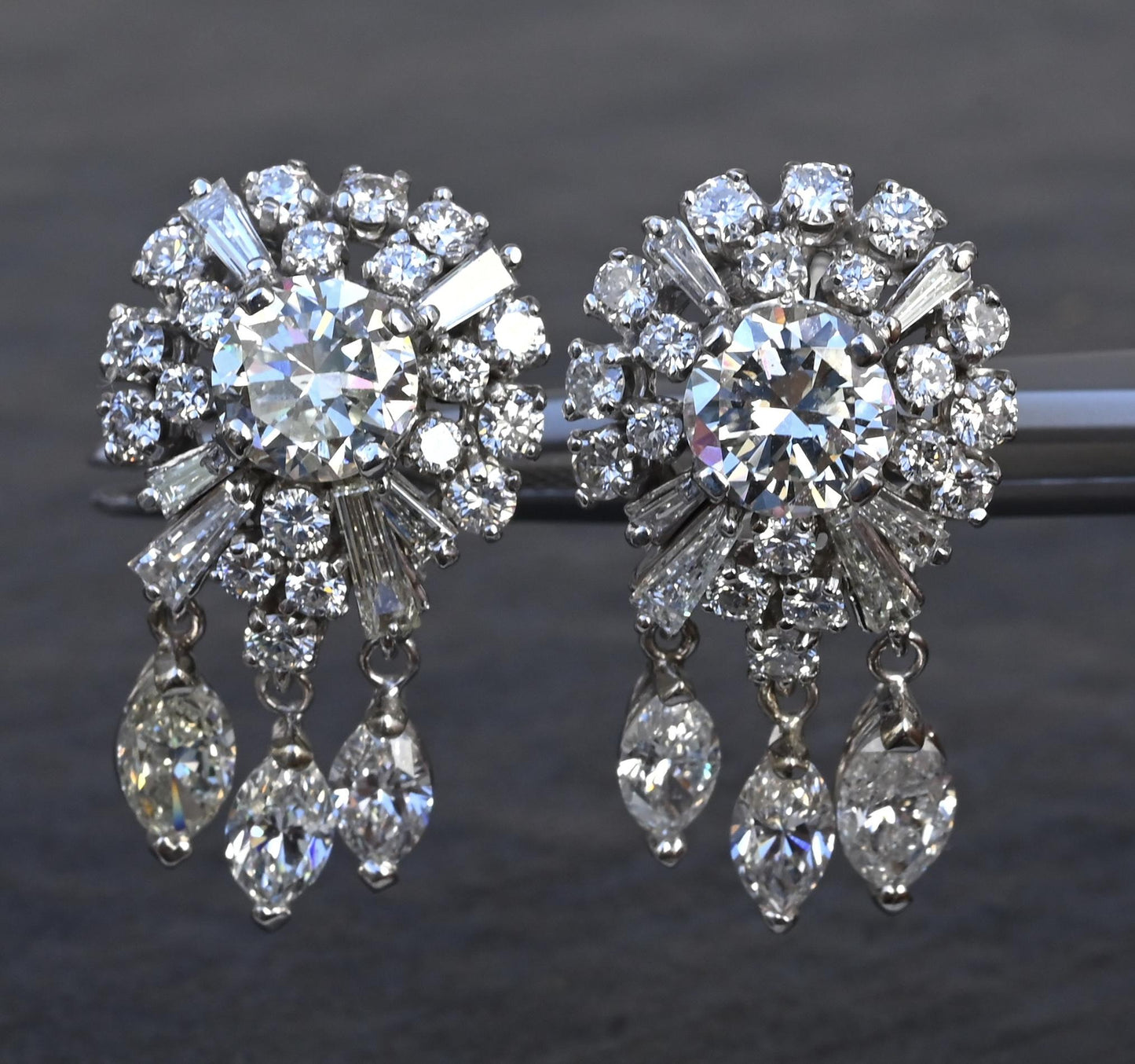 Gorgeous Diamond Dangle Earrings 14k White Gold GIA & IGI Certified 7.50 Carats
