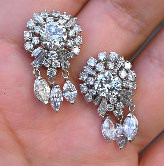 GIA Certified 6ct+ Diamond Chandelier Earrings 14k White Gold Statement Dangles