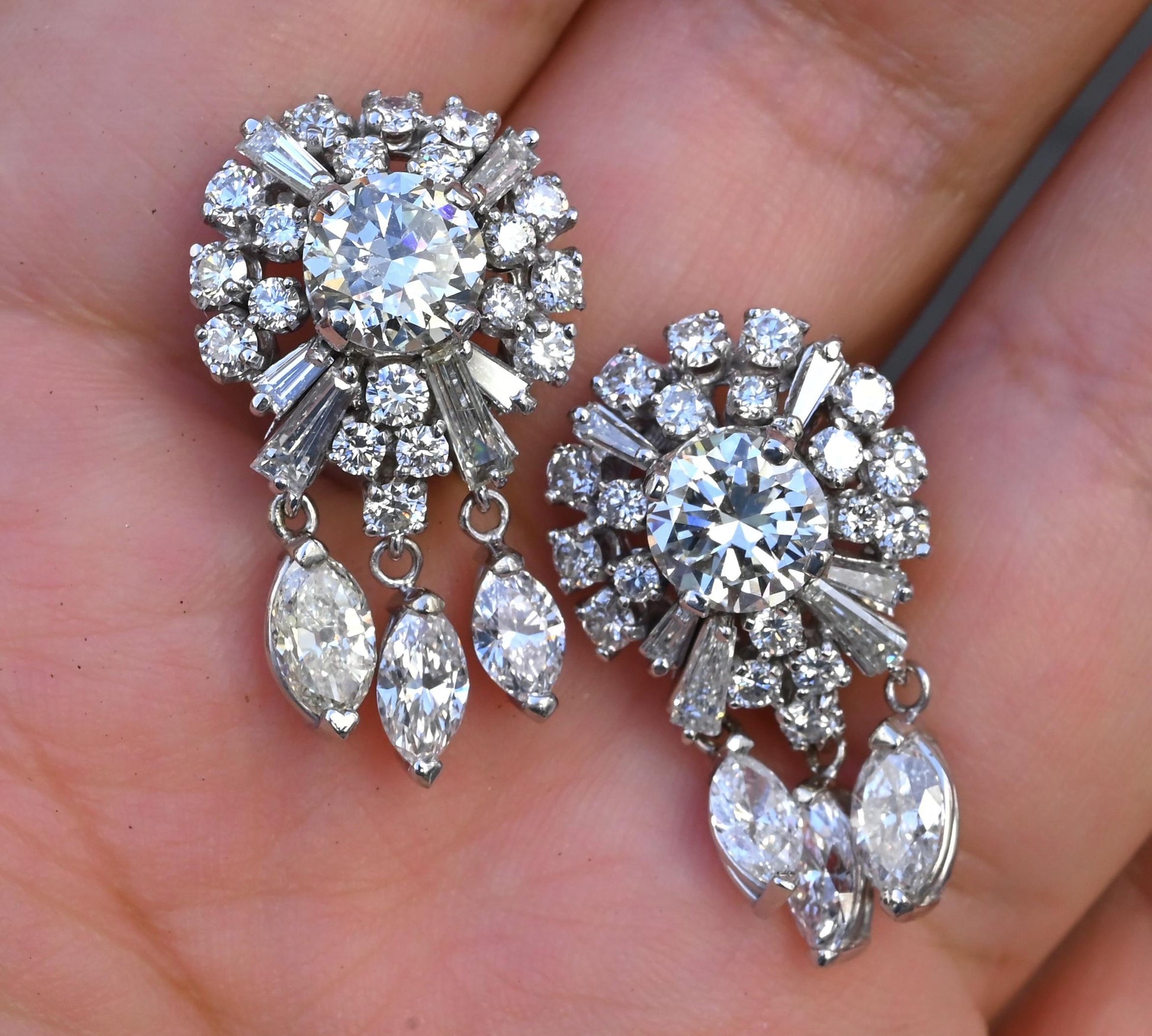 Gorgeous Diamond Dangle Earrings 14k White Gold GIA & IGI Certified 7.50 Carats