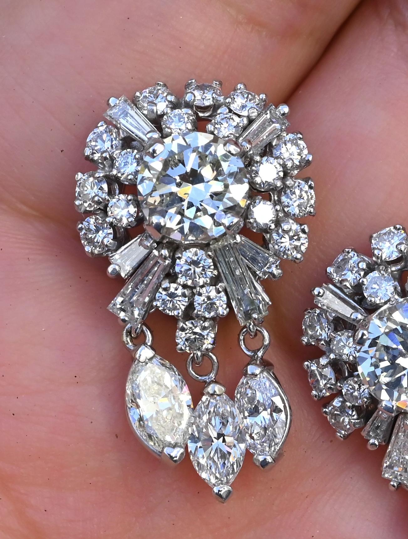 Gorgeous Diamond Dangle Earrings 14k White Gold GIA & IGI Certified 7.50 Carats