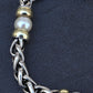 David Yurman 14k Gold & Sterling Silver Wheat Chain Pearl Bracelet 7.75"