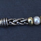 David Yurman 14k Gold & Sterling Silver Wheat Chain Pearl Bracelet 7.75"