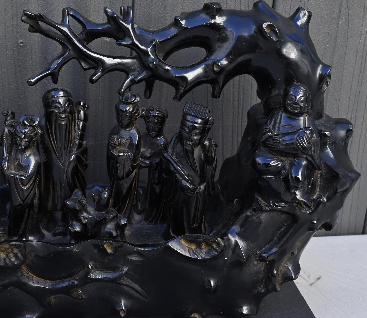 Massive Chinese Carved "Cherry Amber" Bakelite Immortal Scene 7600 Grams!
