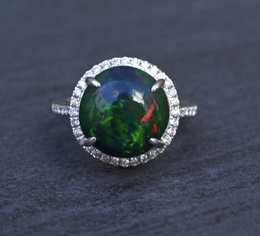 Investment GIA 4.75ct Black Opal Diamond Halo Ring - .900 Platinum - Rare