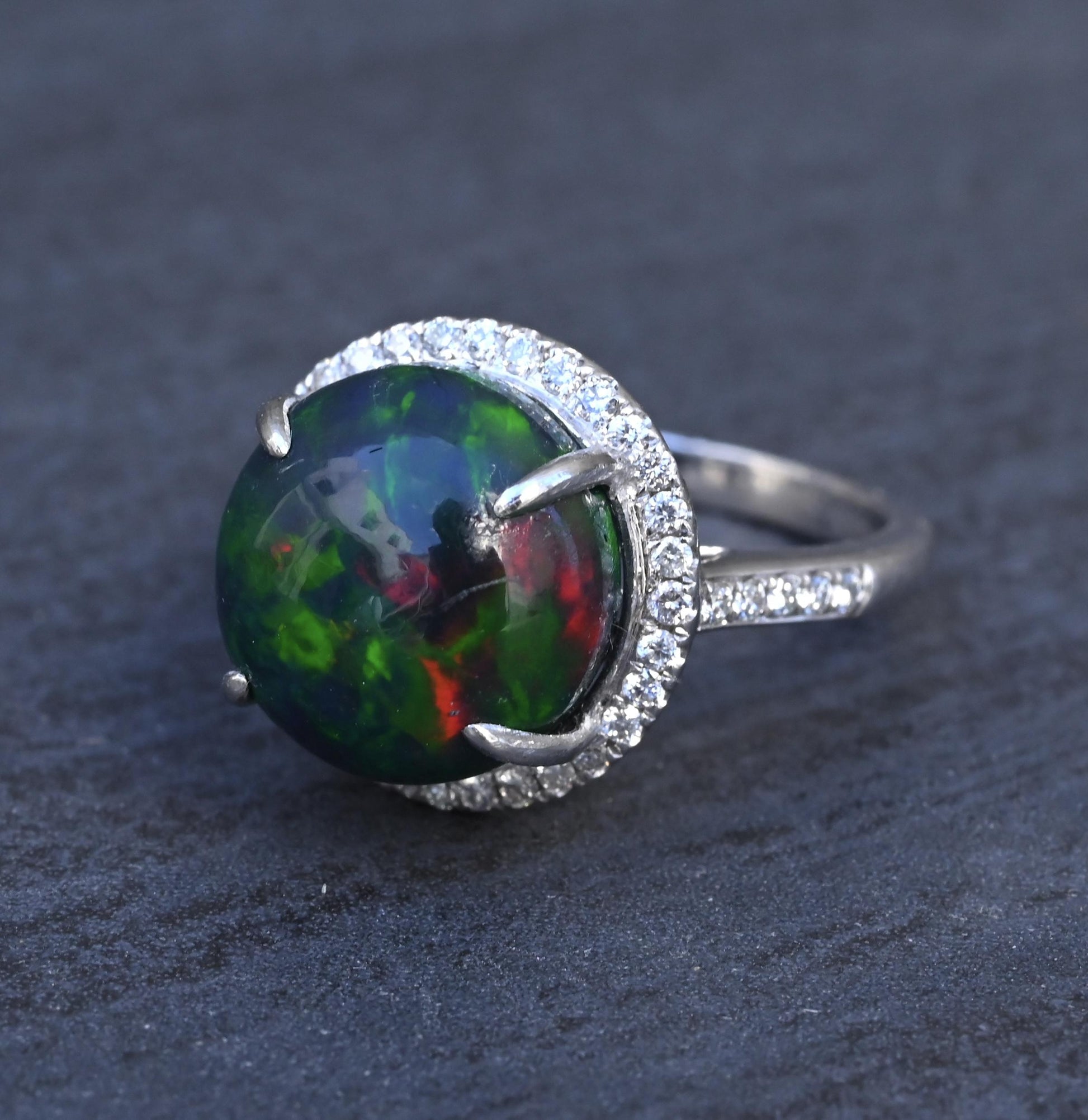 Investment GIA 4.75ct Black Opal Diamond Halo Ring - .900 Platinum - Rare
