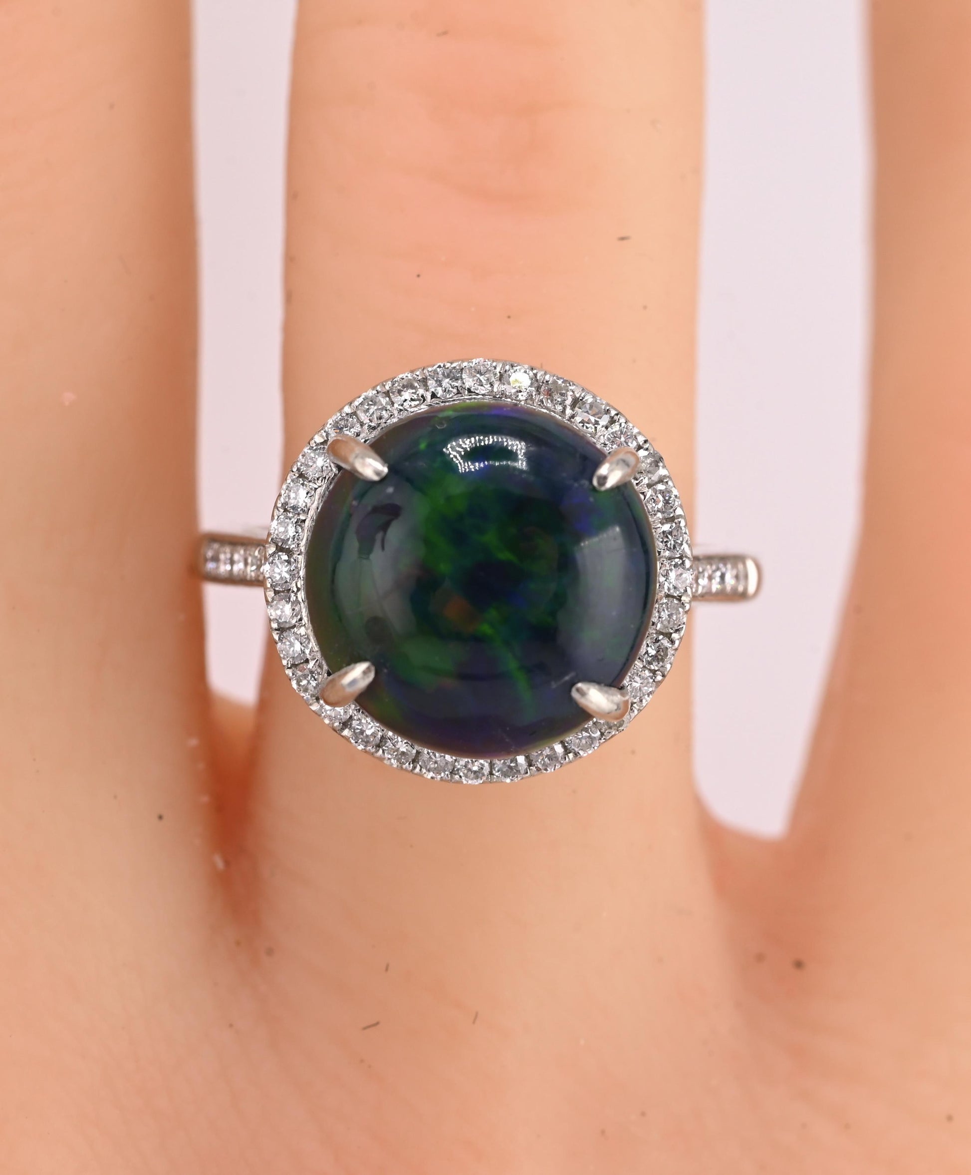 Investment GIA 4.75ct Black Opal Diamond Halo Ring - .900 Platinum - Rare