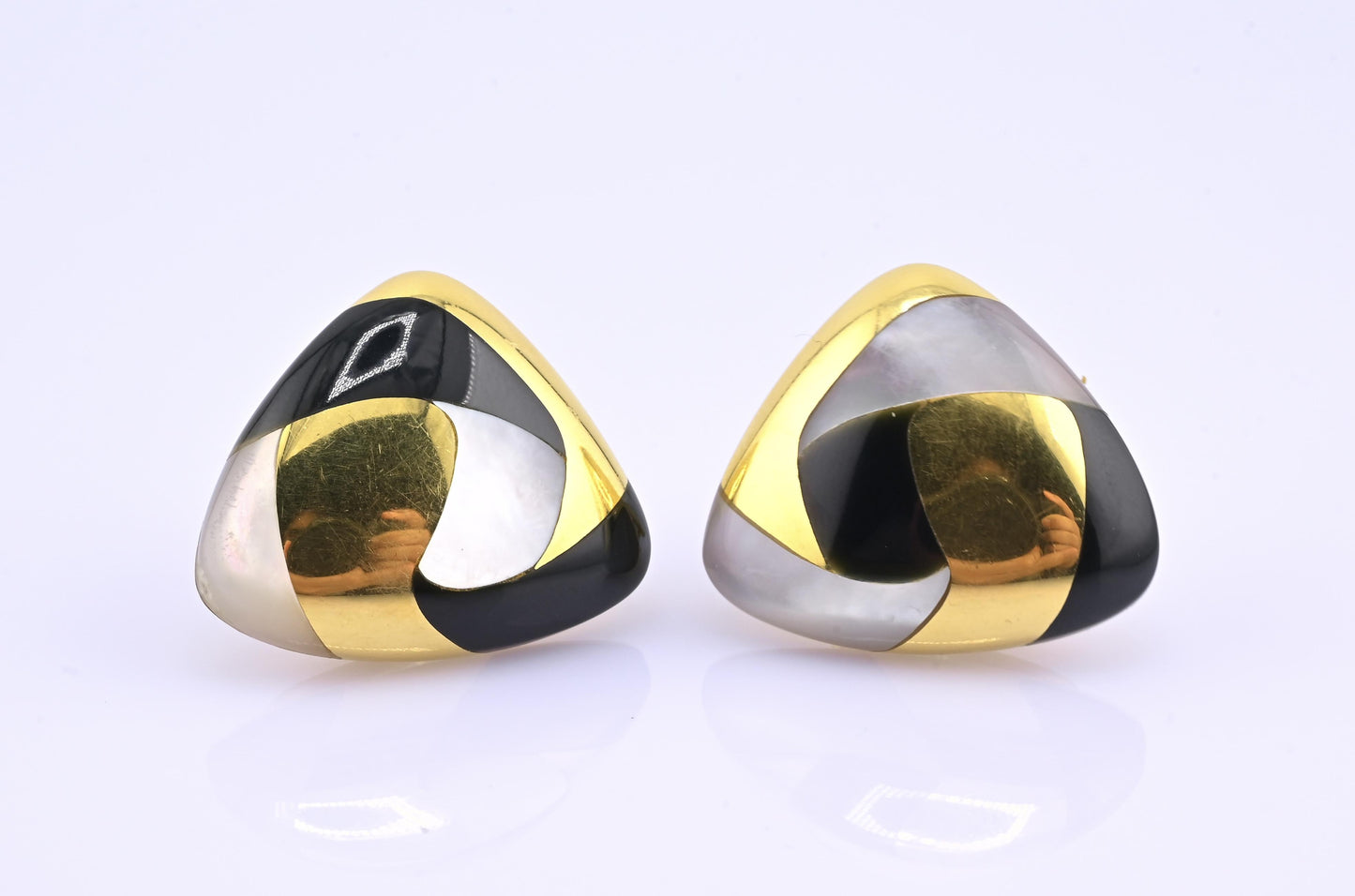 Tiffany & Co. 18k Gold Mother of Pearl & Onyx Clip-On Earrings