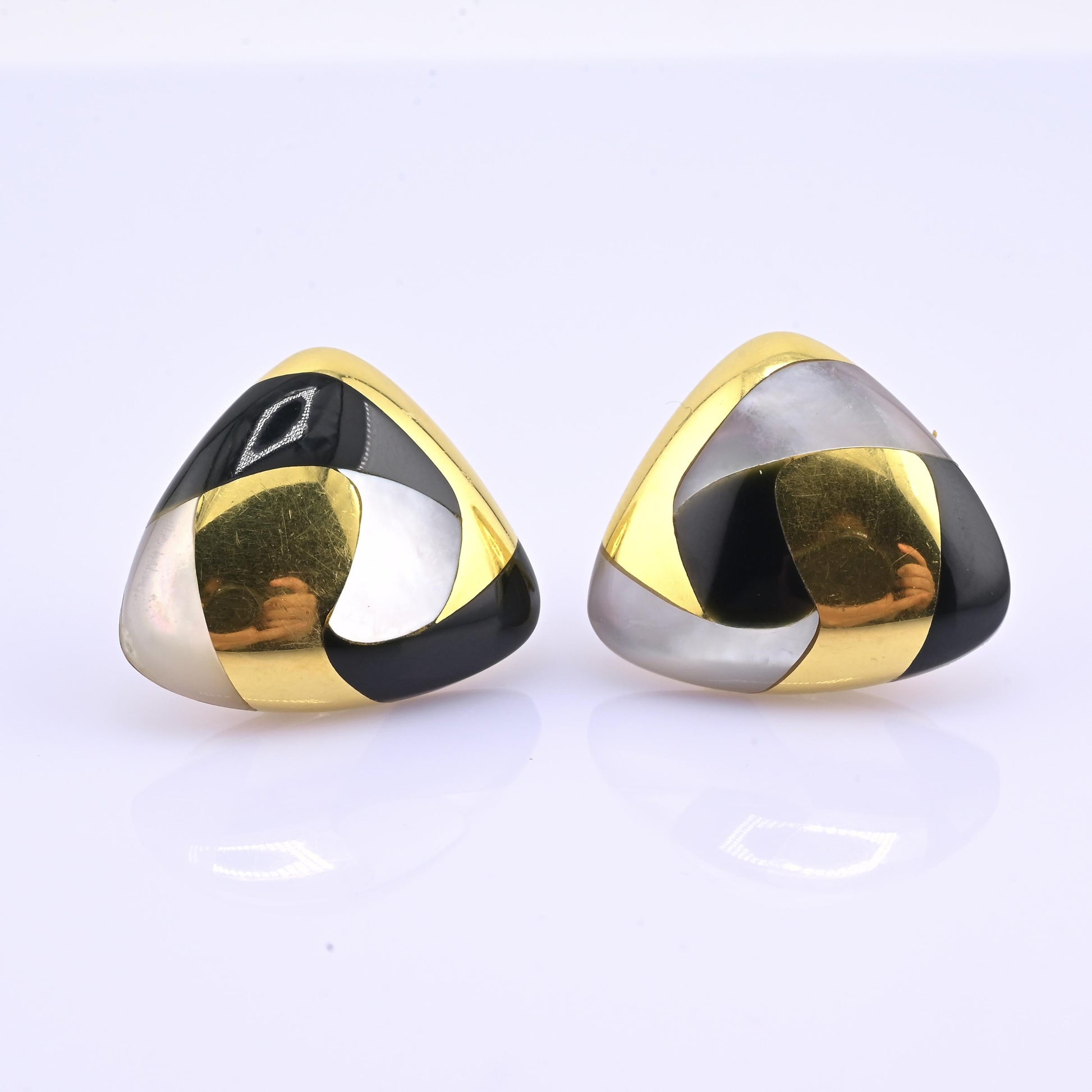 Tiffany & Co. 18k Gold Mother of Pearl & Onyx Clip-On Earrings