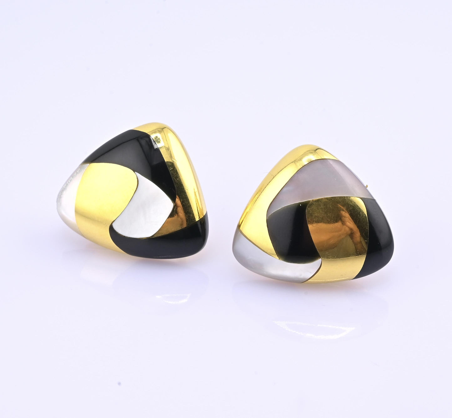 Tiffany & Co. 18k Gold Mother of Pearl & Onyx Clip-On Earrings