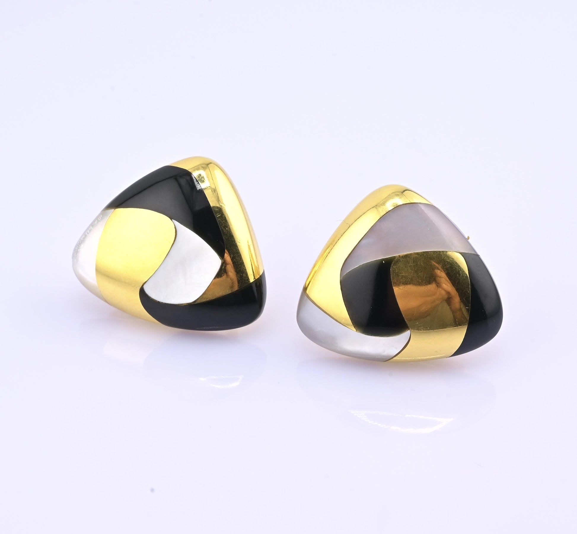 Tiffany & Co. 18k Gold Mother of Pearl & Onyx Clip-On Earrings