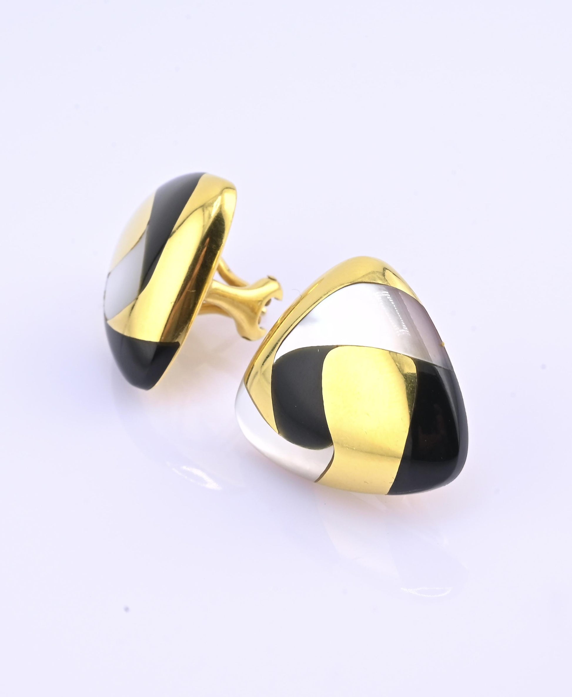 Tiffany & Co. 18k Gold Mother of Pearl & Onyx Clip-On Earrings