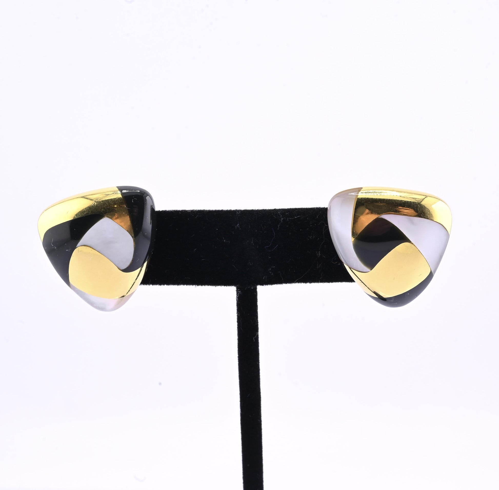 Tiffany & Co. 18k Gold Mother of Pearl & Onyx Clip-On Earrings