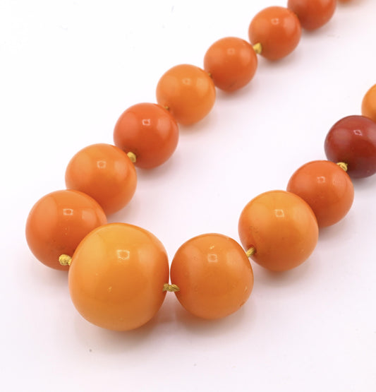 Antique Baltic Butterscotch Amber Graduated Bead Necklace - 48.53g - 19"