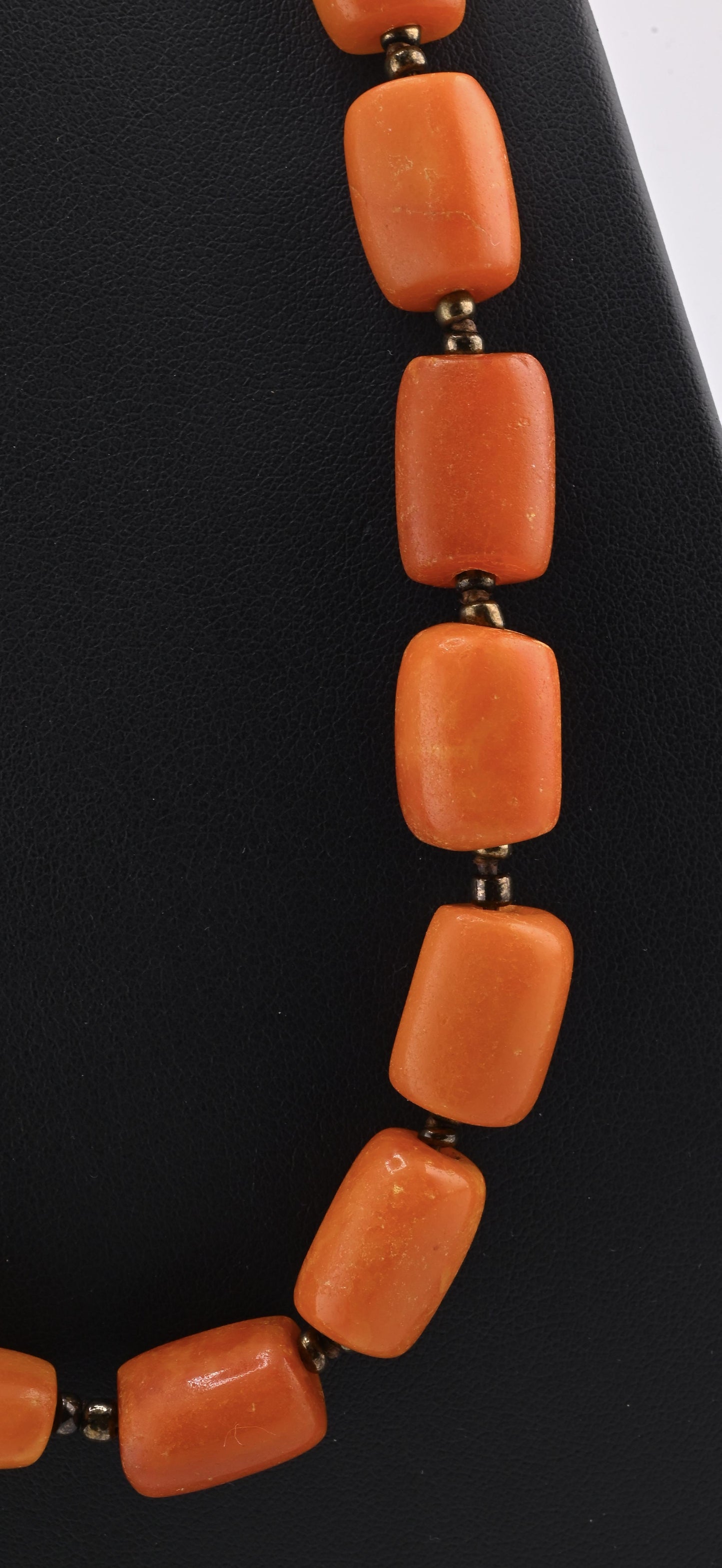 Title: Antique Butterscotch Amber Barrel Bead Necklace - 14k Gold Clasp 49 Grams