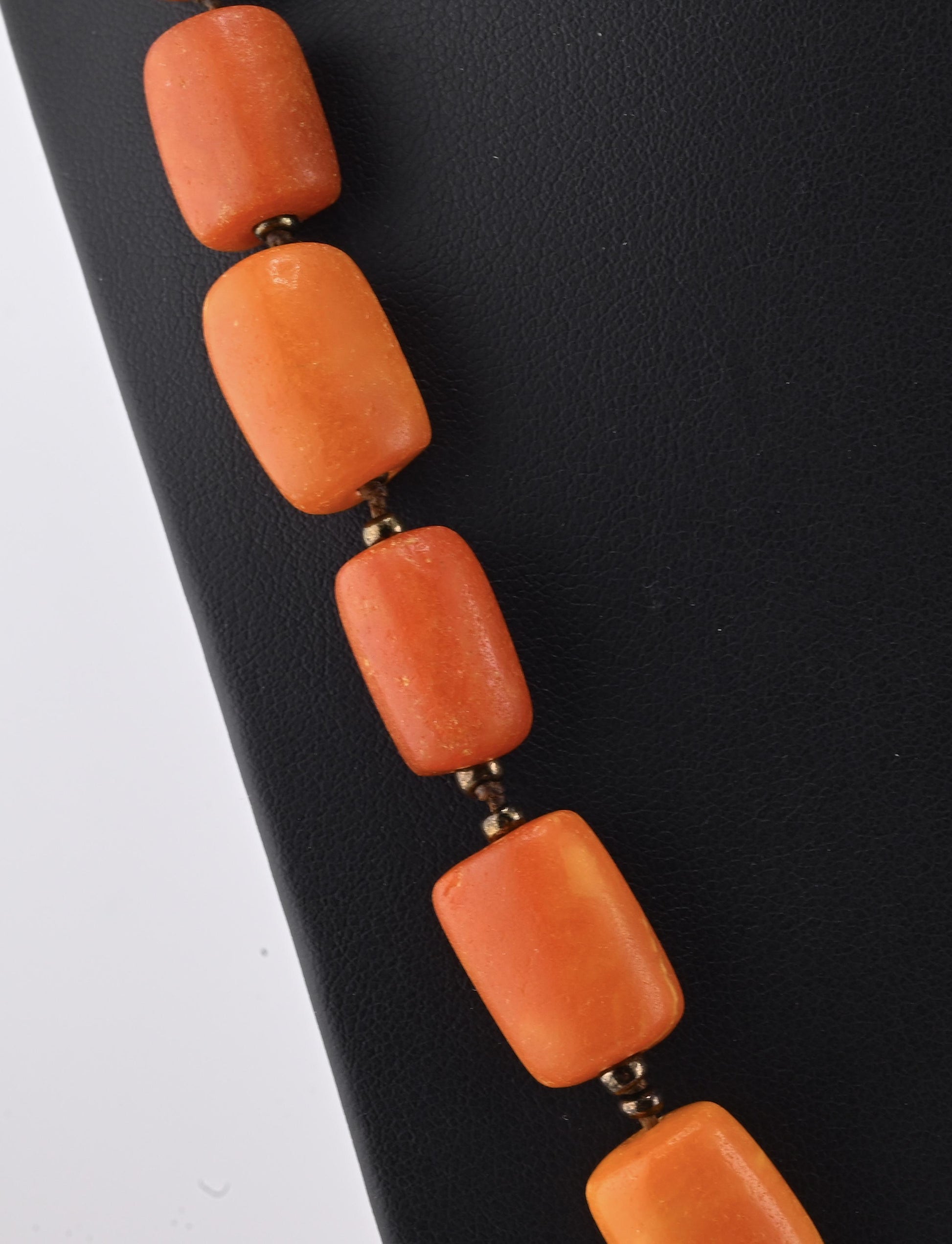 Title: Antique Butterscotch Amber Barrel Bead Necklace - 14k Gold Clasp 49 Grams