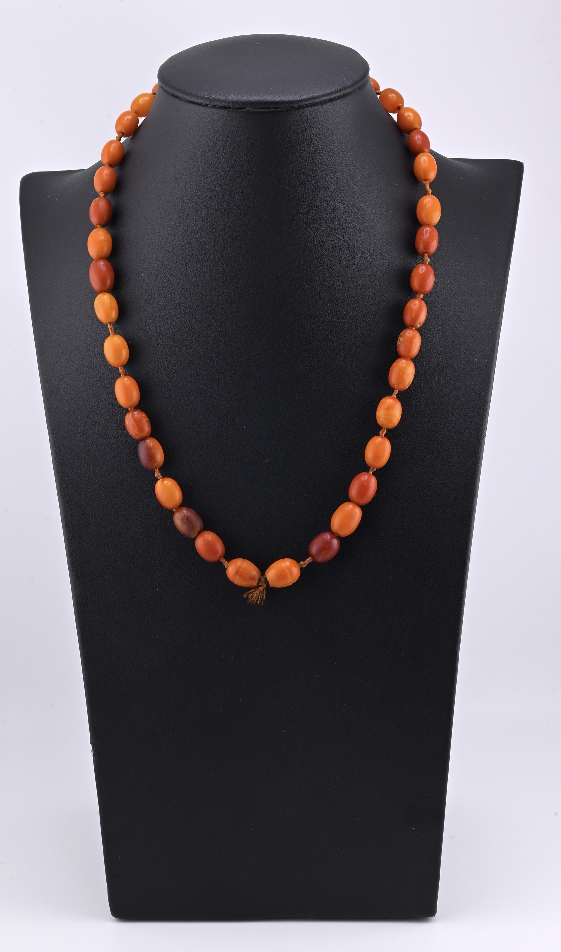 Antique Deep Butterscotch Amber Olive Bead Necklace 14k Gold Clasp 16.06 Grams