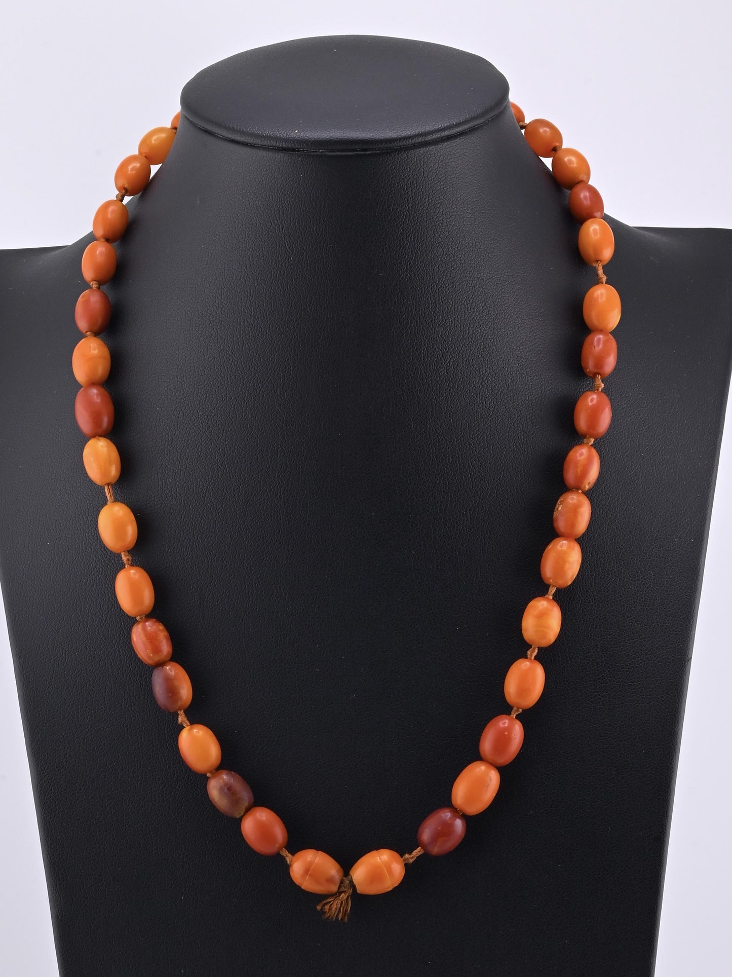 Antique Deep Butterscotch Amber Olive Bead Necklace 14k Gold Clasp 16.06 Grams