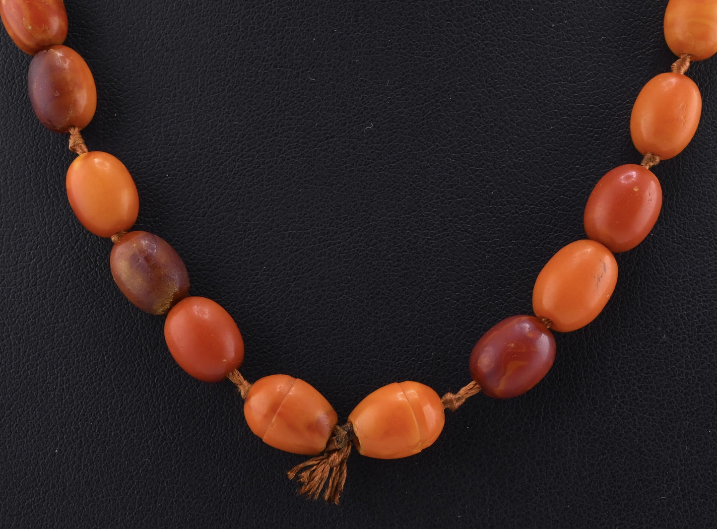 Antique Deep Butterscotch Amber Olive Bead Necklace 14k Gold Clasp 16.06 Grams
