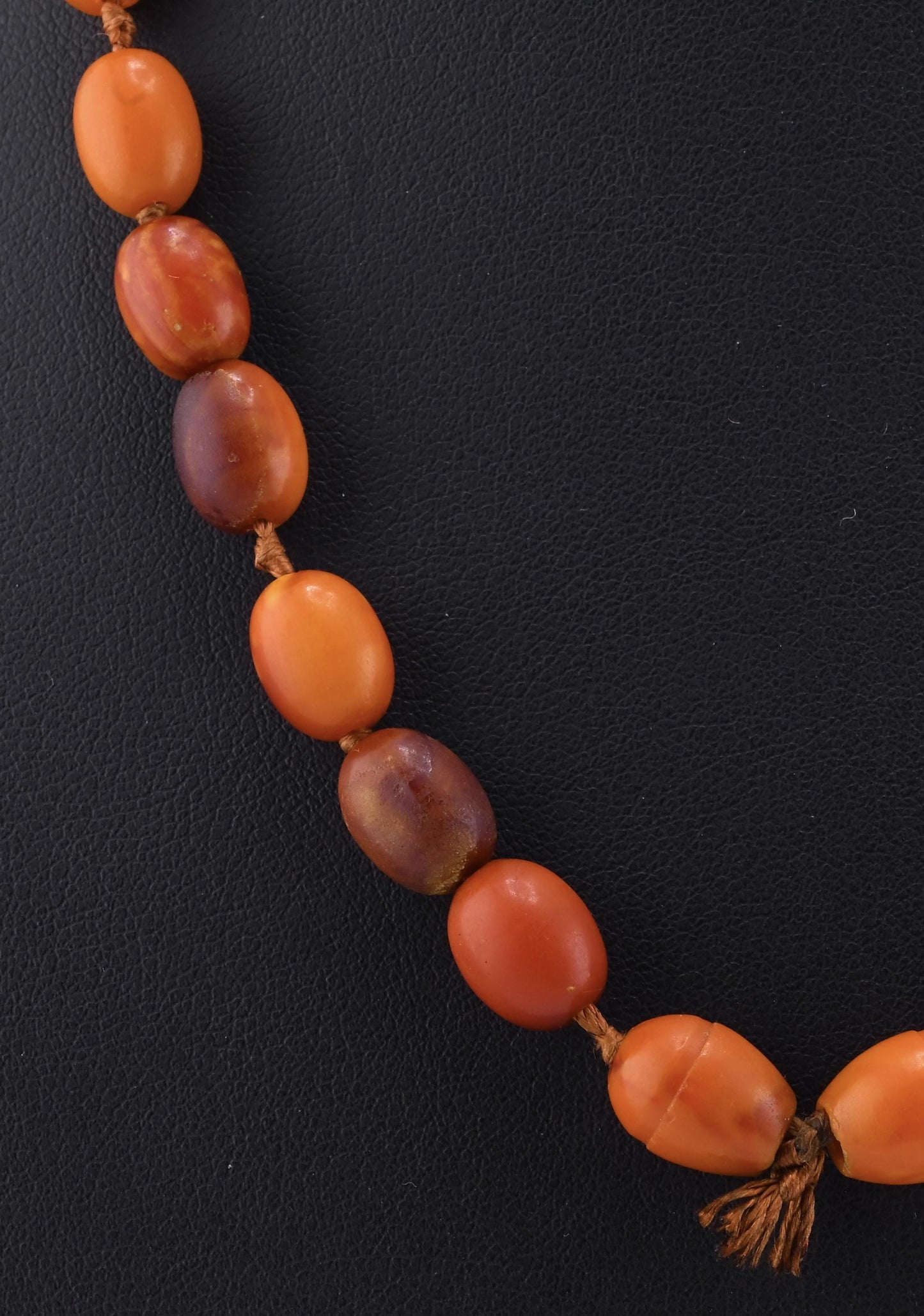 Antique Deep Butterscotch Amber Olive Bead Necklace 14k Gold Clasp 16.06 Grams