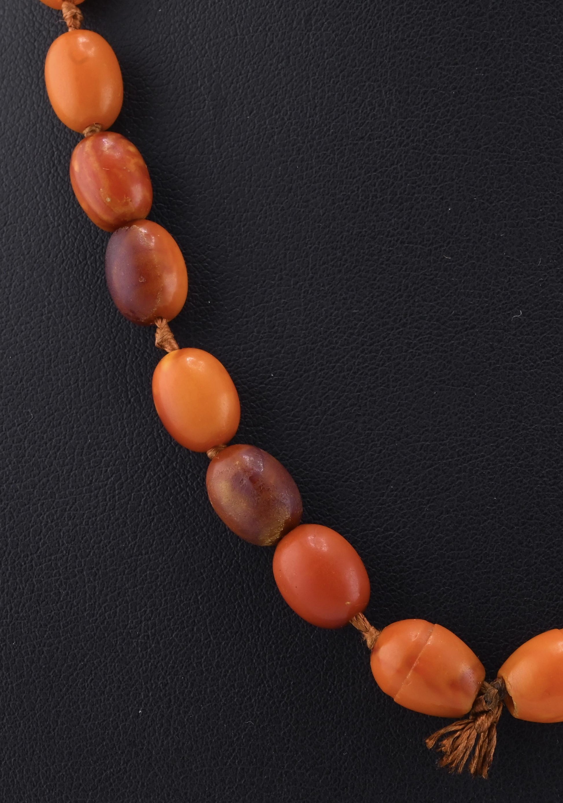 Antique Deep Butterscotch Amber Olive Bead Necklace 14k Gold Clasp 16.06 Grams